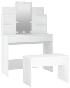 Set de masuta de toaleta cu LED, alb, lemn prelucrat Alb, 96 x 40 x 142 cm