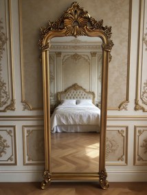 Oglindă decorativă de perete, ramă aurie antichizată, 168 x 69 cm