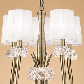 Candelabru clasic cu 5 brate LOEWE antique brass/ abajur alb