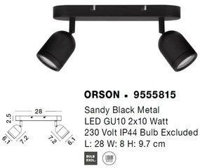 Plafoniera cu 2 Spoturi pentru baie cu protectie IP44 ORSON negru