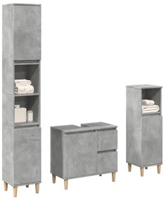 vidaXL Set mobilier de baie, 3 piese, gri beton, lemn compozit