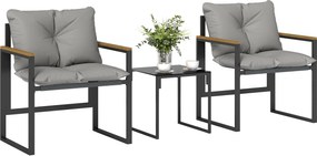 Outsunny Set de grădină 3 piese 2 locuri cu 2 fotolii 1 masă de cafea, blat din sticlă securizată și perne, gri | Aosom Romania