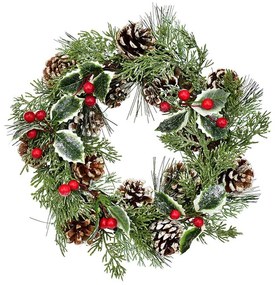 Coroniţă de Crăciun din conuri ILEX SI PĂDUCEL, 28 cm