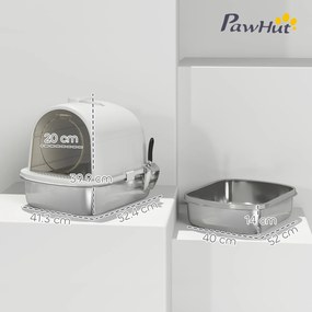 PawHut Arenero pentru Pisici din Oțel Inoxidabil cu Acoperitor Sac Deodorizant Lopată Ușor de Curățat 52,4x41,3x39,9 cm Alb | Aosom Romania