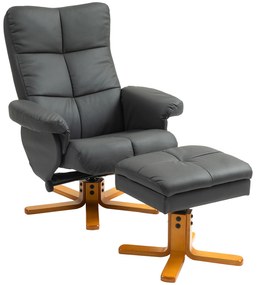 HOMCOM Fotoliu de relaxare cu taburet, Spătar înclinabil la 145°, Rotativ la 360°, Piele ecologică, Gri închis | Aosom Romania