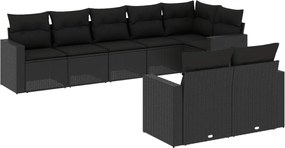 vidaXL Set mobilier de grădină cu perne, 8 piese, negru, poliratan