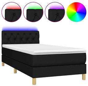 3133911 vidaXL Pat cu arcuri, saltea și LED, negru, 80x200 cm, textil