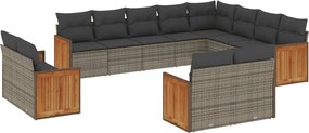 vidaXL Set canapea de grădină cu perne, 12 piese, gri, poliratan