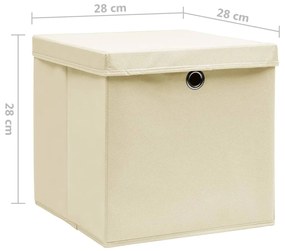 Cutii de depozitare cu capac, 10 buc., crem, 28x28x28 cm 10, Crem cu capace, 1