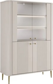 Vitrină Vesper 103 cm cu 4 uși - cașmir / picioare aurii
