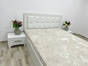 Set pat tapitat Milano, culoare alb, cu 2 noptiere Viena si saltea superortopedica lux 160 x 200 cm
