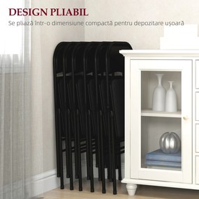 HOMCOM Set 6 Scaune Pliabile, Scaune Moderne cu Perne din Poliester pentru Acasă și Birou, 45x46x78 cm, Negru | Aosom Romania