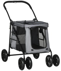 PawHut Pătuț pliabil animale câine pisică pernă inclusă roți cu frână material Oxford 600D 102 x 62 x 105 cm gri | Aosom Romania