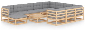 3077089 vidaXL Set mobilier de grădină cu perne, 12 piese, lemn masiv de pin