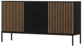 Comoda MEORATI 150x40 cm, neagra/dub artisan