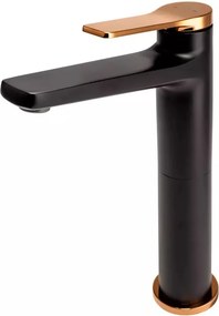 Baterie lavoar inalta FDesign Seppia monocomanda negru - rose gold