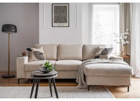 Colțar bej extensibil cu tapițerie din catifea reiată (cu colț pe partea dreaptă) Lofty Lilly – Miuform