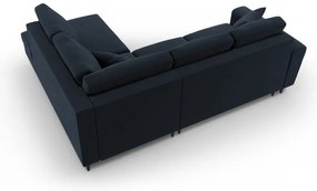 Colțar albastru închis extensibil, cu spațiu de depozitare cu tapițerie din catifea (cu colț pe partea dreaptă-în formă de ”L”) Kyoto – Cosmopolitan Design