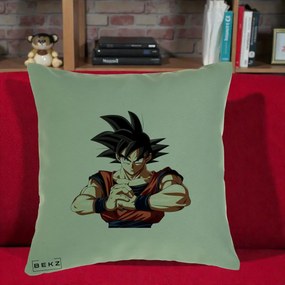 Perna Personalizata Dragon Ball Goku Portret Serios, 40x40 cm, Verde, Husa Detasabila, Perna Inclusa, BEKZ®