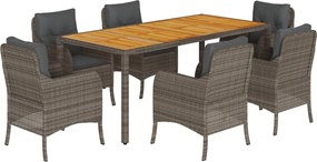 vidaXL Set mobilier de grădină cu perne, 7 piese, gri, poliratan