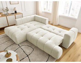 Colțar bej extensibil/cu spațiu de depozitare (cu colț pe partea stângă/în formă de ”L”) Fuji – Bobochic Paris