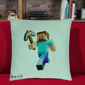 Perna Personalizata Minecraft Steve cu Tarnacop, 40x40 cm, Verde Menta, Husa Detasabila, Perna Inclusa, BEKZ®