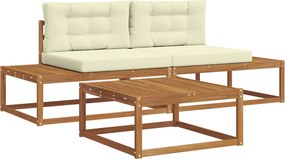vidaXL Set de canapele de exterior cu pernă 3 Bucată Natural și Crem