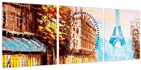 Tablou - Vremea ploioasă și Turnul Eiffel (cu ceas) (90x30 cm)