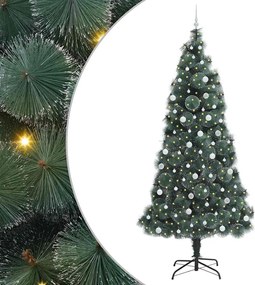 vidaXL Brad artificial pre-luminat cu set de bile Verde 240 cm PET