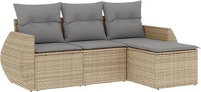 vidaXL Set canapele de grădină, 4 piese, cu perne, bej, poliratan
