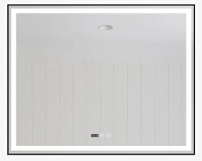 Oglindă Baie LED și Dezaburire Elit's Premium cu Senzor Touch, Lumina Rece, Caldă și Neutră, 120x80 cm, cu rama Negru Antichizat, Ceas