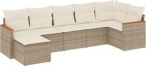 vidaXL Set canapele de grădină, 7 piese, cu perne, bej, poliratan