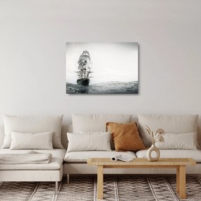 Tablou pe sticlă - O navă care navighează pe ocean (70x50 cm)