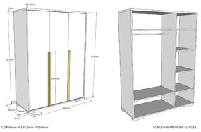 Șifonier de copii gri închis 146x195 cm London – Vipack