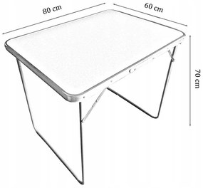 ShopJK MASĂ DE CAMPING PLIABILĂ 60 x 80 x 70 CM - ALBĂ