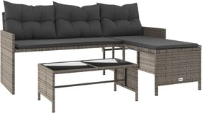 vidaXL Canapea de grădină cu masă/perne, formă de L, poliratan gri