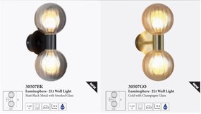 Aplica baie Protectie IP44 metal negru, sticla fumurie Luminsphere 2Lt