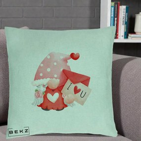 Cadou Romantic - Perna Personalizata I Love You Gnome Valentine cu Scrisoare, 40x40 cm, Verde Menta, Husa Detasabila, Perna Inclusa, BEKZ®