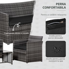 Outsunny Set Mobilier de Grădină Rattan PE 4 Piese, Canapea 2 Locuri, 2 Scaune, Măsuță, Design Elegant, Maro | Aosom Romania