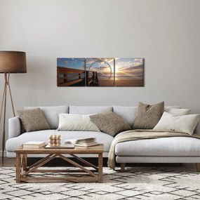 Tablou cu dig, plajă și mare (cu ceas) (90x30 cm)