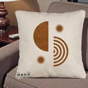 Perna Decorativa Boho Sun si Spirala, 40x40 cm, Bej Canapea, Husa Detasabila, Perna Inclusa, BEKZ®