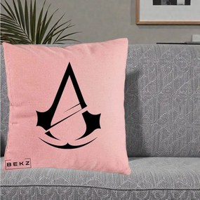 Perna Personalizata Assassin's Creed Minimalist, 40x40 cm, Roz, Husa Detasabila, Perna Inclusa, BEKZ®