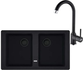 Set chiuveta bucatarie compozit Franke Basis VN 2 cuve fara picurator 86x50 cm finisaj negru mat cu baterie Pola