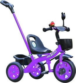 Tricicleta cu pedale si maner parental pentru copii 2-5 ani, NBW, cos frontal negru si cos spate, Mov