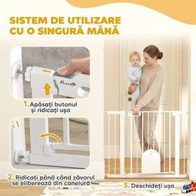 PawHut Barieră Reglabilă pentru Câini cu Ușă Mică, Montare prin Presiune și Închidere Automată, Dimensiune 75-103x76 cm, Alb | Aosom România