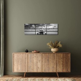 Tablou - Avion alb-negru și alb-negru (cu ceas) (90x30 cm)