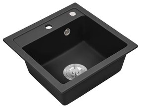 Chiuvetă pătrată Nia din granit, cu o singură cuvă, neagră
