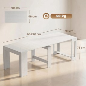 HOMCOM Masă Extensibilă Convertibilă în Consolă pentru 10 Persoane, PAL, Oțel, 240 x 90 x 78 cm, Alb | Aosom Romania
