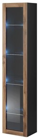 Vitrină 180 sticlă Zylia (Negru + Stejar wotan) (iluminat LED albastru). 1060031