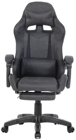 Scaun gaming, masaj în perna lombară, suport picioare, textil, Negru
